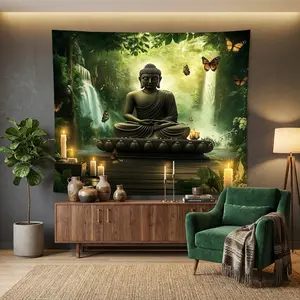 1pc Serene Buddha Butterfly Tapestry Aesthetic Zen Style Art Mural Home Office Studio Meditation Room Ceiling Decor Indoor Decor