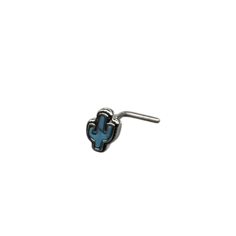 L Backing Nose Piercing 20G - Lightweight Design Cactus