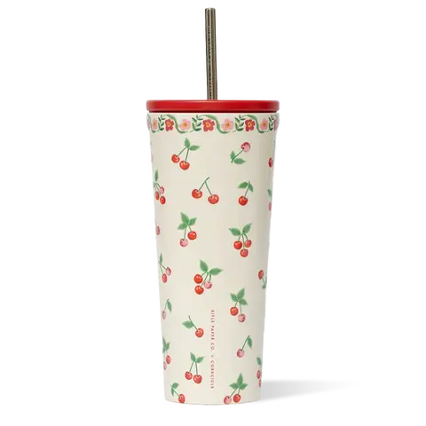Rifle Paper Co. Triple-Insulated Reusable Corkcicle Tumbler Cups - Sporty Chic Floral Prints, Glitter Gold, Portable, Washable, Car Cup Holder Friendly, Hydration Buddy for Weekend Errands, Kitchenware Drinkware Accessory