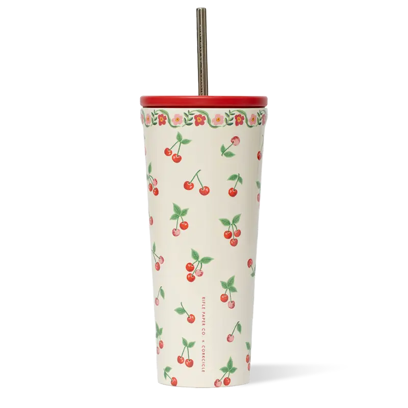 Rifle Paper Co. Triple-Insulated Reusable Corkcicle Tumbler Cups - Sporty Chic Floral Prints, Glitter Gold, Portable, Washable, Car Cup Holder Friendly, Hydration Buddy for Weekend Errands, Kitchenware Drinkware Accessory