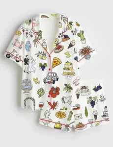 Italy Wedding Satin Short Pajama Set, Whimsical Tuscany La Dolce Vita Wedding Short Pajamas, Matching Family Sleepwear Set, Pajama Set For Women And Kids