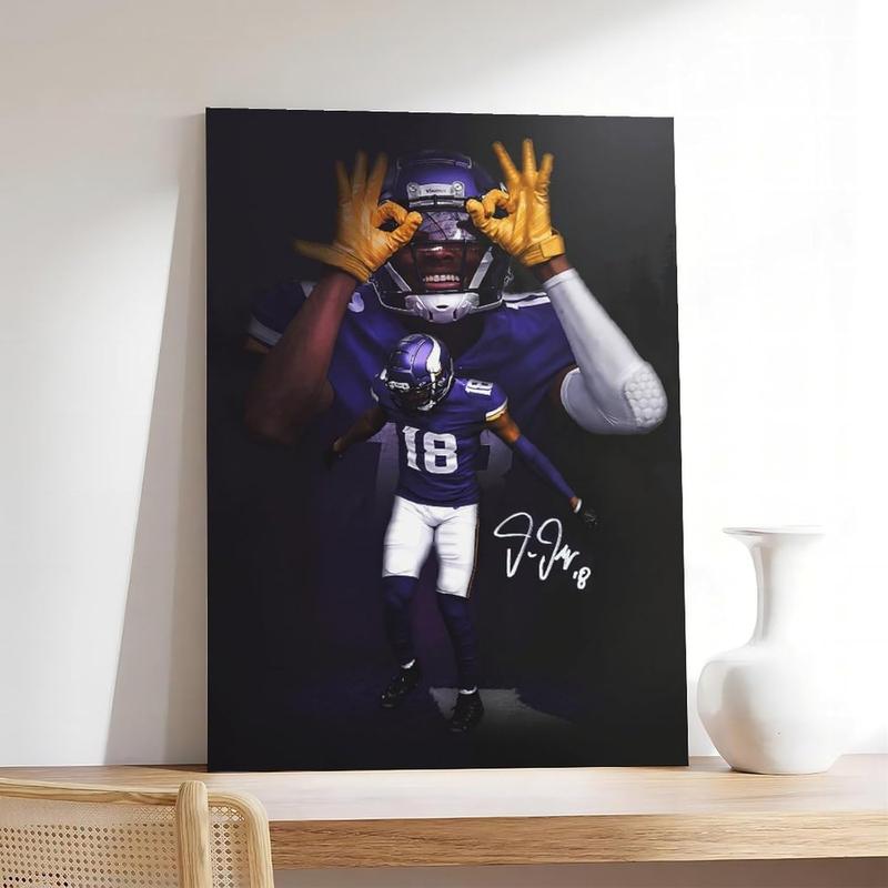 suffcind Sports Poster Justin Jefferson 1 Canvas Poster Wall Art Decor Print Picture Paintings for Living Room Bedroom Decoration Unframe-style12x18inch(30x45cm)