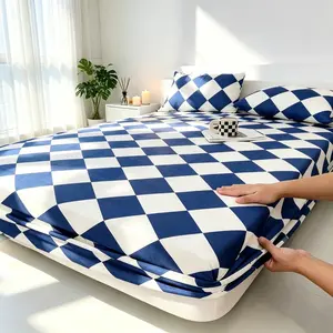 Blue Rhombus Geometric Pattern Fitted sheet Set, Multiple Sizes Available, Includes 1 Fitted sheet + 2 Pillowcases No Insert, Modern Design, Soft Breathable Fabric, Perfect Gift