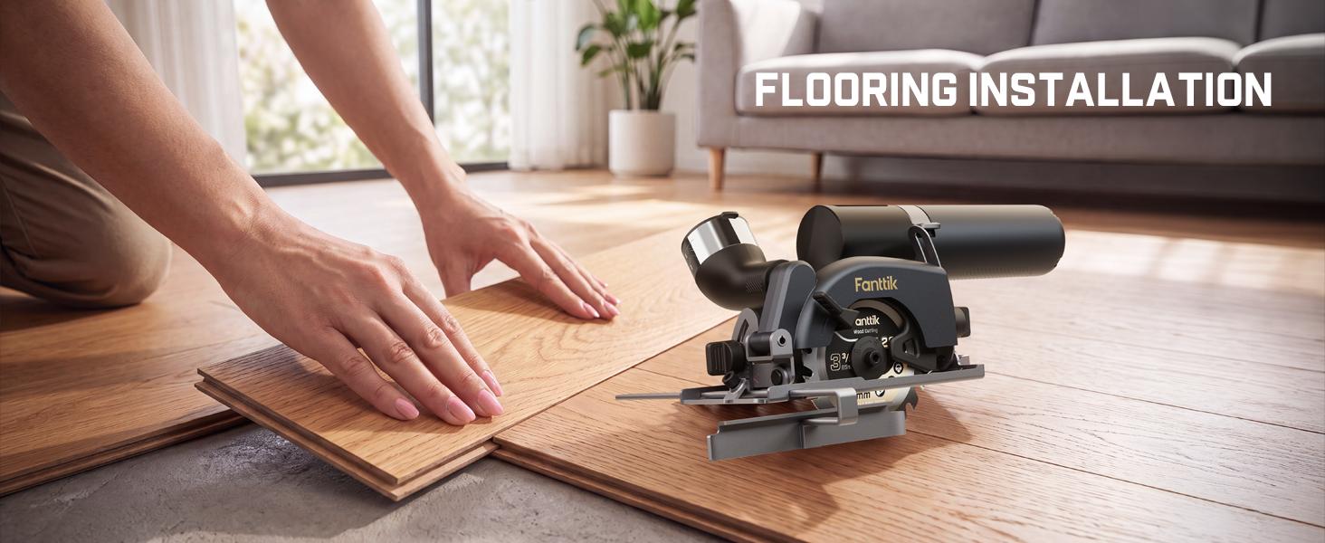 Fanttik O11 Pro Cordless Circular Saw Kit Set - 3-3/8 Inches, 4500RPM Brushless Motor, 1" Max Cutting Depth, 0-45° Bevel, Built-in Batteries, 2 Blades, Dust Port, Ideal for Cutting Wood, DIY Furniture, Home Renovation, Cordless Saw, Lithium Ion