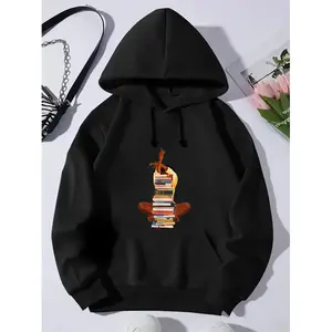 Book Lover Black Woman And Books Stack Afro Girl Hoodie Sweatshirt Cotton Modern relaxed casual