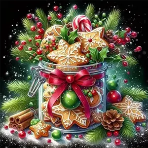 New Arrival DIY 5D Diamond Painting Kit, Gingerbread Christmas Jar Theme, Full Drill Mosaic Craft, Home Wall Decor Gift