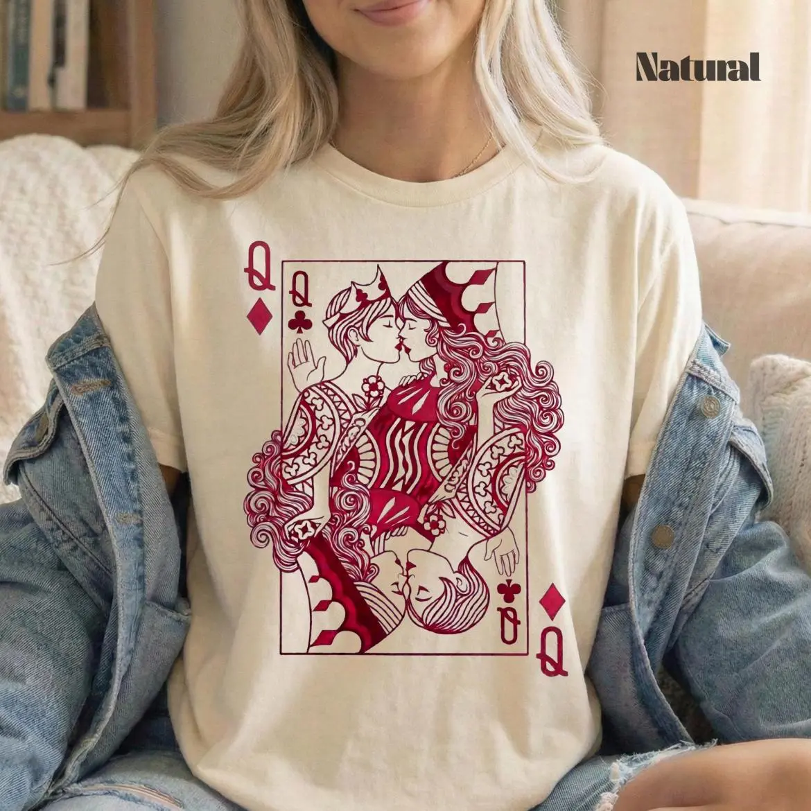 Comfort Color Lesbian Pride Shirt TwoQueens Kissing Playing Card TShirt Vintage Tee Queer shirt feminist outfit Plus size clothing Gift for her Card lover, Full Color Range, Find Your Perfect Shade, Soft Fabric, Feels Great All Day