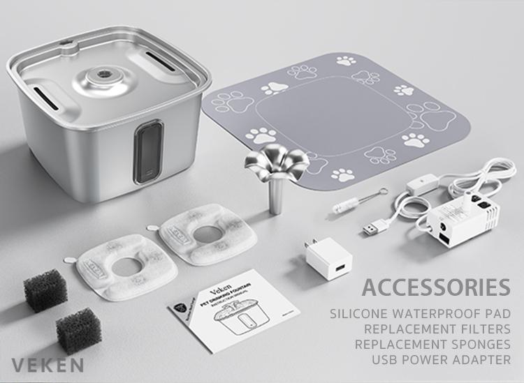 【Veken】 Innovation Award Winner Stainless Steel Cat Water Fountain, 108oz/3.2L Automatic Pet Fountain Dog Water Dispenser with Replacement Filters & Silicone Mat for Cats, Dogs, Multiple Pets,Petlovers 【Veken】 Innovation Award Winner Stainless Steel Cat Water Fountain, 108oz/3.2L Automatic Pet Fountain Dog Water Dispenser with Replacement Filters & Silicone Mat for Cats, Dogs, Multiple Pets,Petlovers
