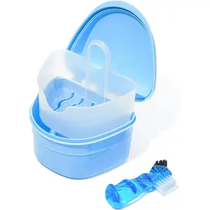 Denture Retainer Cleaner Kit, Denture Cleaning Case with Denture Brush (Blue)
