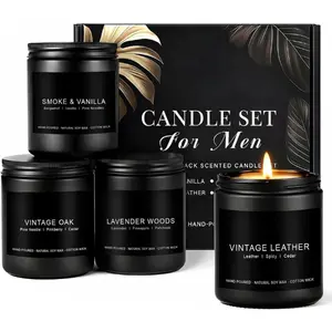 Father’s Day Gift Candles for Men Gift Set, 4 Pack Masculine Scented Soy Candles for Men, Leather, Smoke, Oak & Lavender Scents, Aromatherapy Candle Gift Set for Dad, Husband, Boyfriend, Birthday