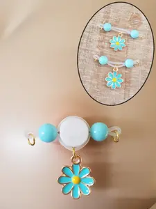 SUPER CUTE! Blue Flower Barbell - Non Piercing Nipple Jewelry - Fake Nipple Ring - Adjustable - b-104