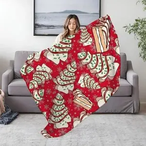 Red Christmas Tree Cakes Blanket Holiday Winter Blanket Cozy Christmas Gift Blanket Christmas Home Decor Decoration Xmas Gifts Throw Blanket