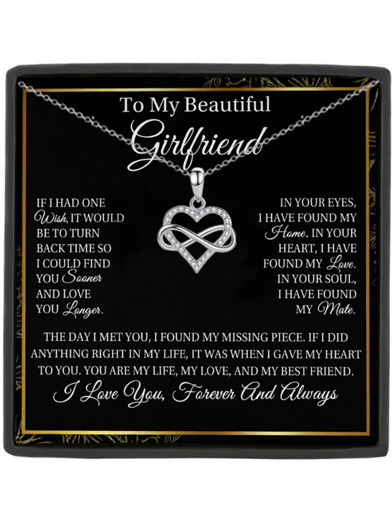 Mother's Day Gift To My Beautiful Girlfriend Infinity Heart Pendant Necklace, Stainless Steel Necklaces, Love Heart Necklace, Heart Design Necklace, Gift Box with Card, Anniversary Gift, Valentine's Day Gift, Birthday Gift, Christmas Gift