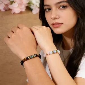 2pcs/set Natural Rose Quartz & Tiger Eye Couples Matching Bracelets, Healing Reiki Stretch Beaded Bracelet Set for Women Men, Handmade Gemstone Jewelry Gift for Mom, Best Friend, Anniversary, Birthday, Valentine's Day, Energy Healing Wristband