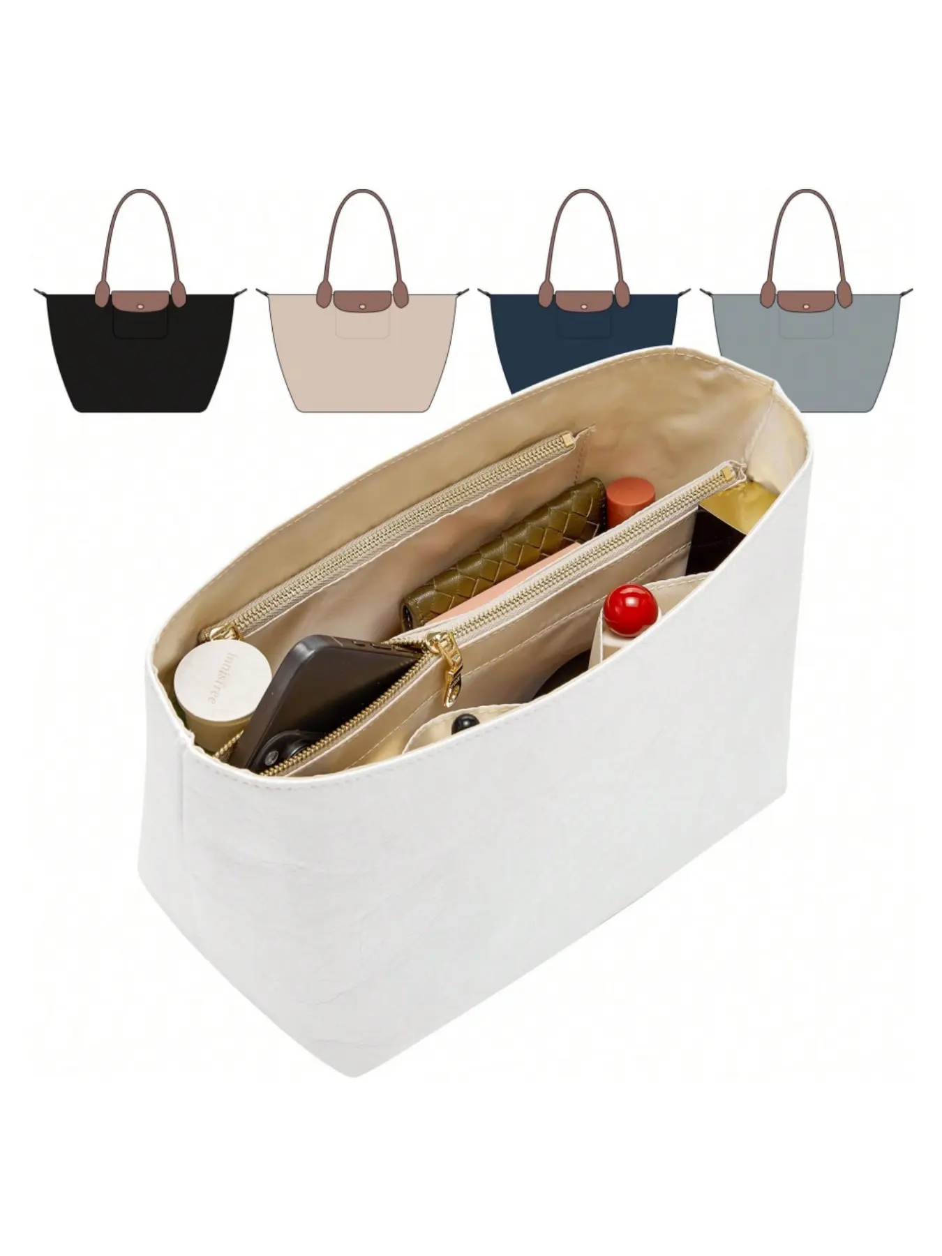 New Upgraded Purse Organizer Insert, Purse Organizer Pouches for Tote Bag, Zipper Organizer, Bag Organizer for Large Handbag, Ultra-light Waterproof Dupont Paper le pliage Accessories, Women Tote Handbag, Keeps Bags Shaped, gifts for women