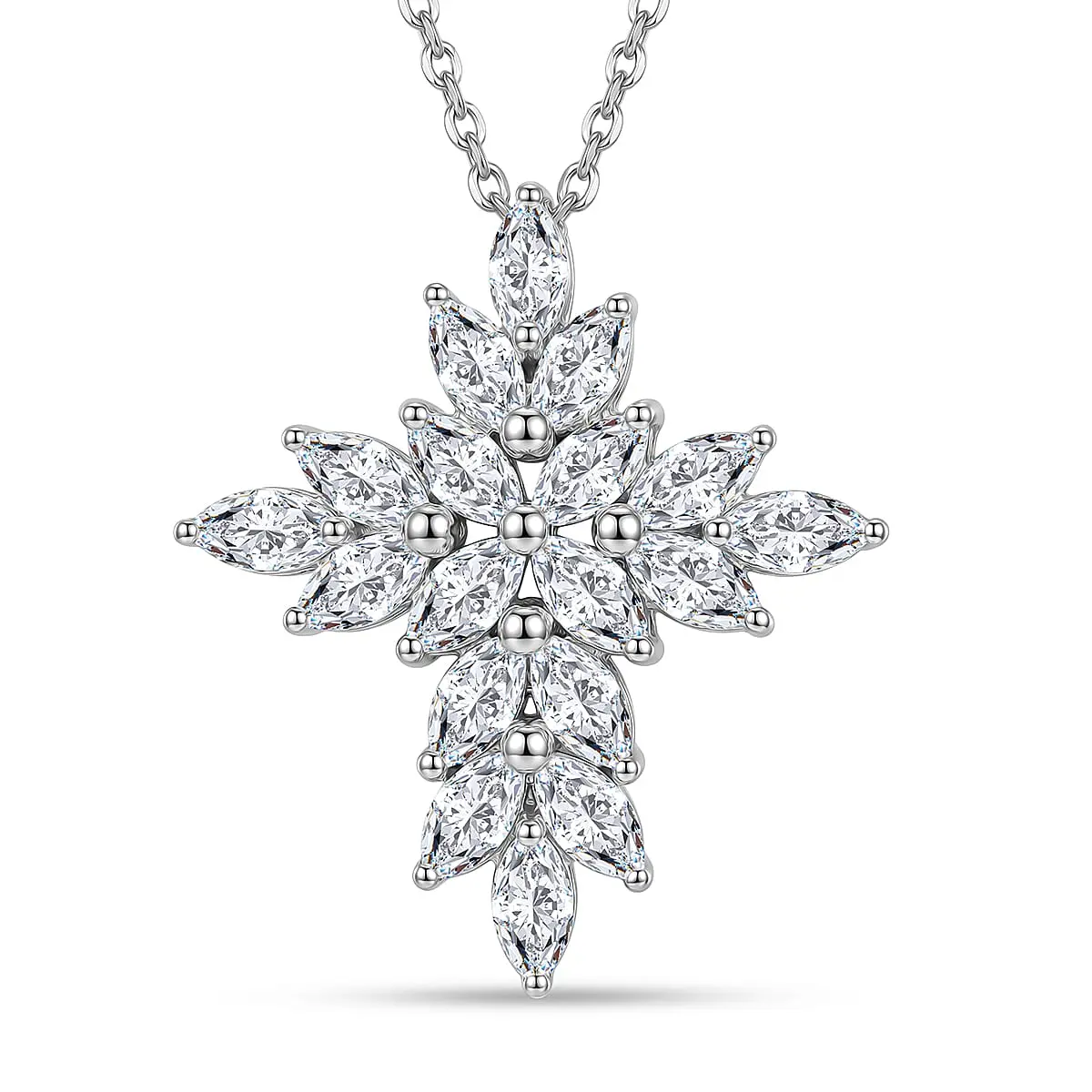 D'Joy White Topaz 3.40 ctw Celestial Cross Pendant Necklace in Rhodium Over Sterling Silver 20 Inches