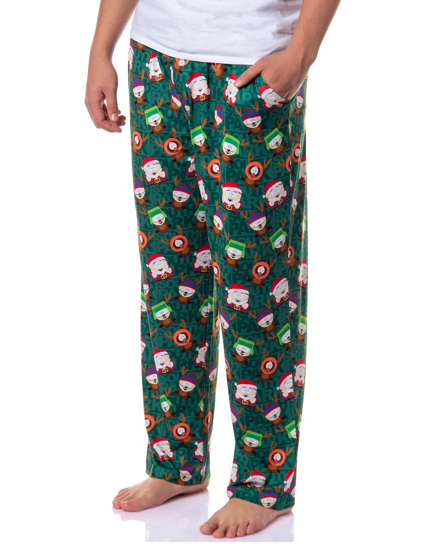 South Park Pajama Pants Men's Santa Cartman and Reindeer Kyle Kenny Stan Christmas Sleep Lounge Bottoms For Adults, Smooth, Polyester, Stretch, Spandex, Nightwear, Print, Breathable, Soft