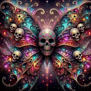 5D DIY Full Drill Round Diamond Painting - Diamond Painting Kit Skull Butterfly Wings Mosaic Canvas DIY Wall Art, Home Wall Decoration