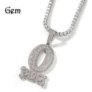Hip Hop Full Diamond O BLOCK Zircon Letter Pendant Necklace