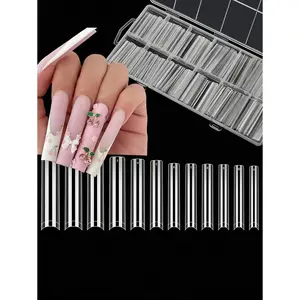 240Pcs/Box 3Xl Clear Half Cover False Nail Tips For Acrylic Nails Professional Extra Long Tapered Square Straight Press On Gel Nail Tips For Nail Salon Nail Supplies Nails