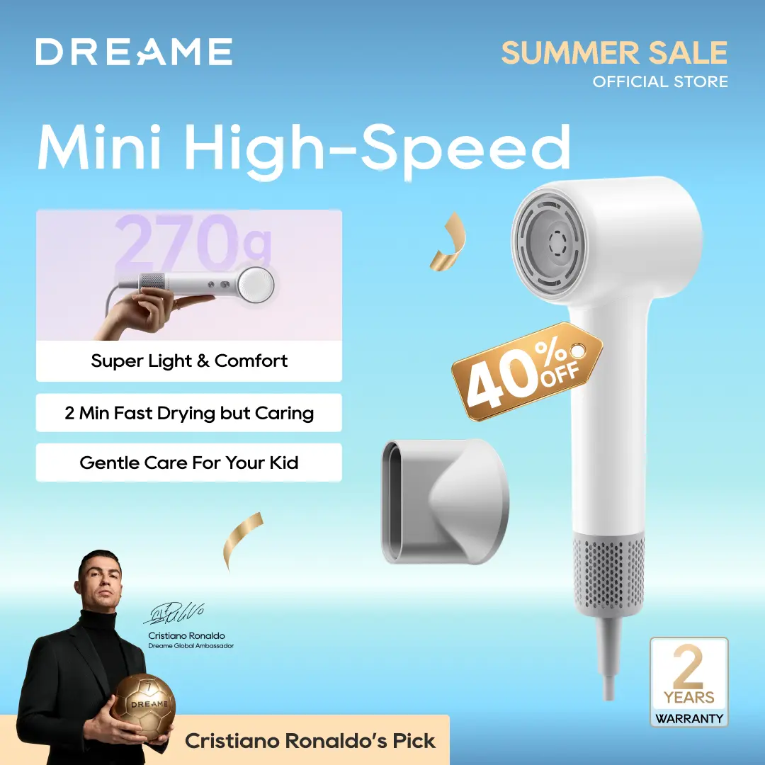 DREAME Mini High-Speed Hairdryer, 270g Lightweight, Fast Drying, Customizable Modes, 100,000RPM Motor, NTC Temperature Control, Negative Ion Cares, 5 Cutomizable Modes, Kid's Mode blow dryer hair dryer,back to school,back to school haul