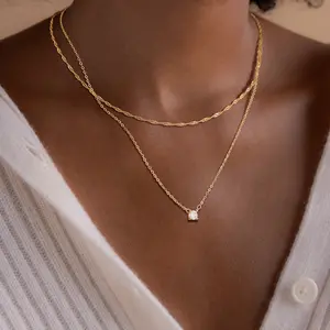 ASCOMY Women's Diamond Necklace, Exquisite 14K Gold Plated Necklace, Simple Gold Plated Cubic Zirconia Women's Necklace, Fashion Gift, Gold Plated