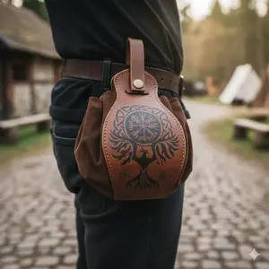 Vintage Medieval Dice Pouch | Portable Drawstring Waist Bag | Adjustable Woven Belt for Tabletop Gaming Gear | Scratch-Resistant Fabric, Dustproof Lining & Multi-Use Organizer | Coin Phone Keys Holder with Decorative Buckle