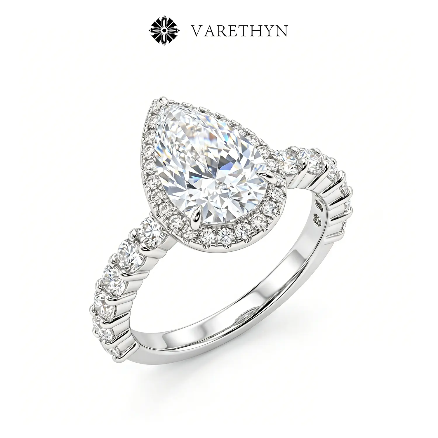 Vintage Pear Cut Halo Engagement Ring for Women, Elegant Glittering 3.5CT Eco Diamond Teardrop Bridal Promise Ring with a Pavé Band, Elegant Glittering Ring, Teardrop Bridal Rings