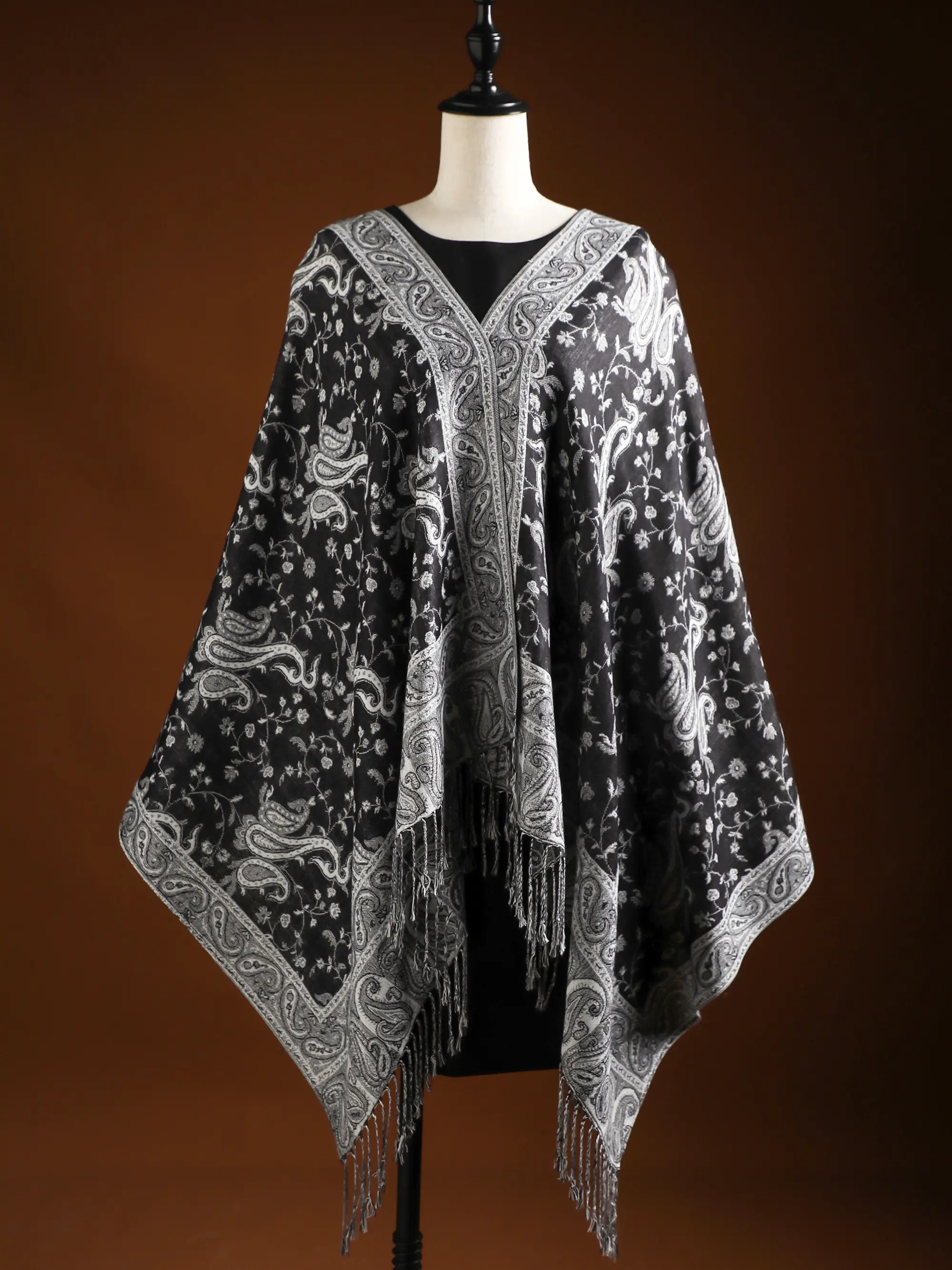 Boho Style Pashmina Scarf, All-Season Woven Fabric Paisley Print Shawl, Boho Shawl Wrap, Fitted Design, Long Printed Scarf for Women & Men, Casual Daily Wear Accessory