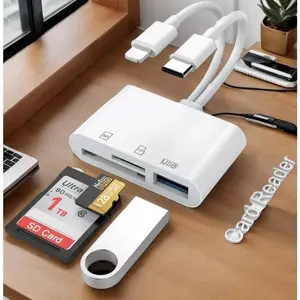 SD Card Reader for iPhone/Android Dedicated SD Card Viewer for Digital Tracking Cameras Built-in Dual Interface iOS and USB-C Card Reader Equipped with USB-A/SD/MicroSD Triple Card Slots Plug-and-Play Operation Without Applications