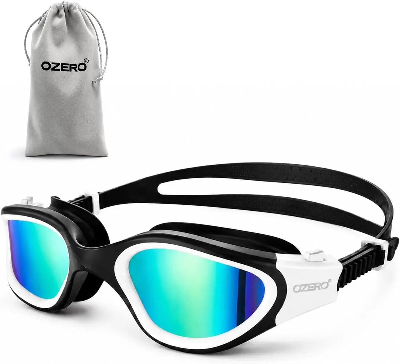 OZERO Unisex Swimming Goggles - Mirrored UV400 Curved Lenses, Anti-Fog Coating, Wide View, Soft Silicone Seal, Adjustable Quick-Adjust Strap for Pool Training, Open Water Swimming