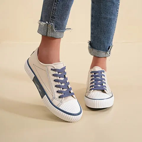 Retro Canvas Sneakers for Women Trendy Color Block Biscuit Sole Casual Indoor Outdoor Shoes