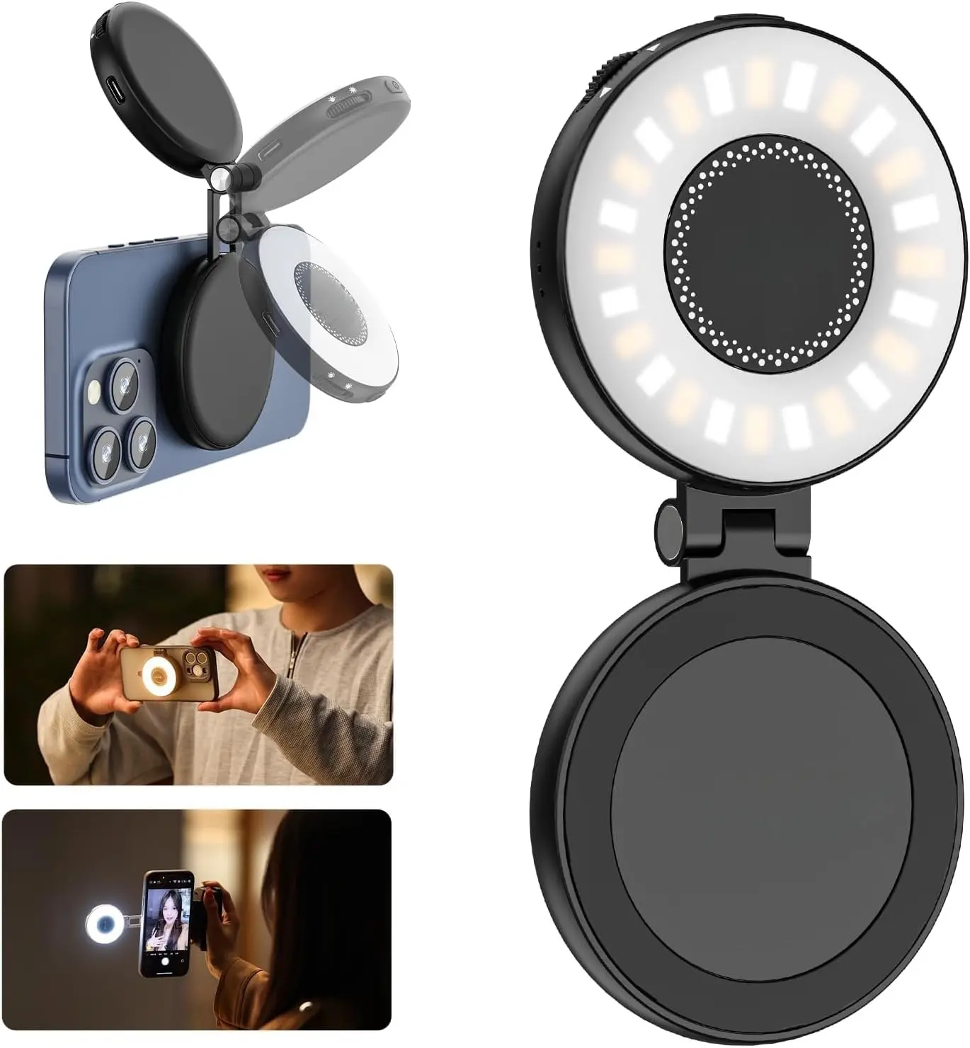 Cellphone Magnetic LED Light Mount Accessory - Adjustable Brightness Smartphone Mobile Tool, Portable Stable for Horizontal-Vertical Shooting, Ideal for Phone Videography, Live Streaming, Filming Setup Streaming Equipment