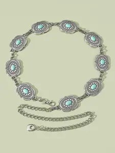 Boho Style Artificial Turquoise Decor Chain Belt, Western Style Vintage Belt for Women, Fashion Accessories for Party, Daily Clothing Decor, Trendy Exquisite Belt for Gift, Western Concho Belts