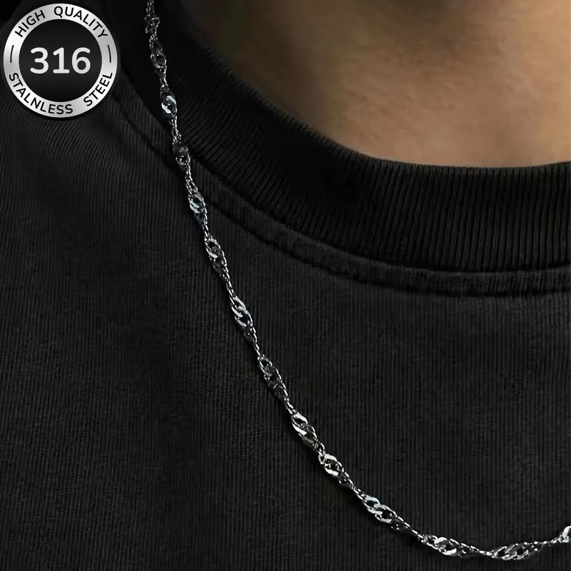 Women's & Neutral Stainless Steel Wave Necklace - 2-Layer Multi Chain Decoration, Durable Costume Jewelry for Wedding & Daily Wear, Luxury 4-Season Gift Accessory