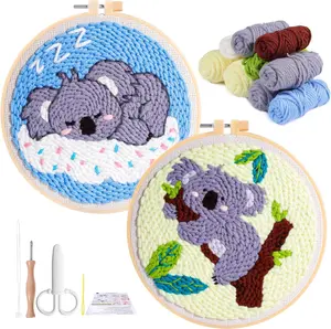 2 Pcs Koala Punch Needle Kit - Easy Punch Needle Embroidery Kits for Beginners Adults, Cute Animals Art Work Decor Punch Stitching kit with Tools, Yarns, Hoop, Instruction