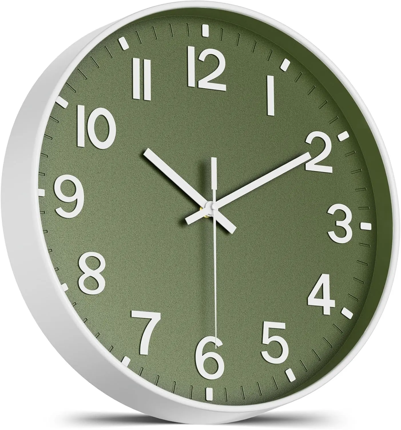 Silent Wall Clock Non-Ticking Battery Operated – Modern Olive Green Analog Wall Clock for Living Room, Kitchen, Office, Bedroom – Stylish Home Wall Decor Clock, 8 Inch