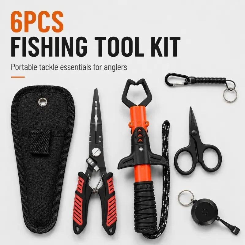 Lure Fishing Multi-Tool Kit - Compact Fish Handling Functional Pack with Pliers, Gripper, Hook Remover, Retractable Rope, Essential Tackle Set