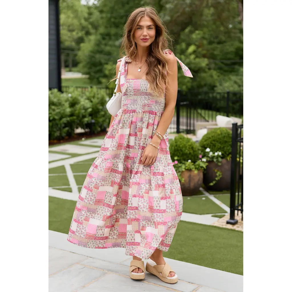 Beth Pink Patchwork Smocked Top Maxi Dress FINAL SALE