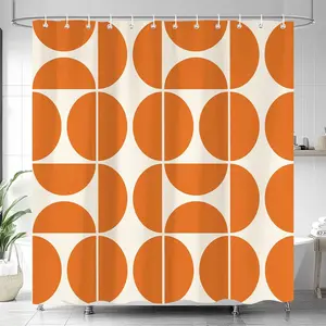 Orange Mid Century Modern Shower Curtain, Boho Abstract Geometric Retro Art Bath Curtains For Bathroom, Colorful Unique Pattern Waterproof Polyester Fabric Bathroom Accessories Set 12 Hooks 72X72IN
