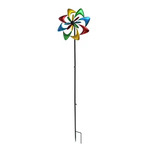63 Inch Multicolor Metal Kinetic Wind Spinner Pinwheel Garden Art Decoration