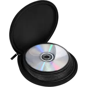 Black 20 Capacity CD/DVD Case Holder Organizer, Portable CD Storage Bag, Round Small CD Case Wallet for Car, Home,Travel