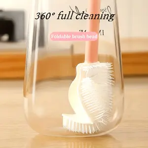 360 all-round cleaning silicone bottle brush, with foldable head - portable, reusable, very suitable for cleaning kitchen utensils and drinking utensils, drinking utensils cleaning brush foldable brush head silicone cleaning brush.
