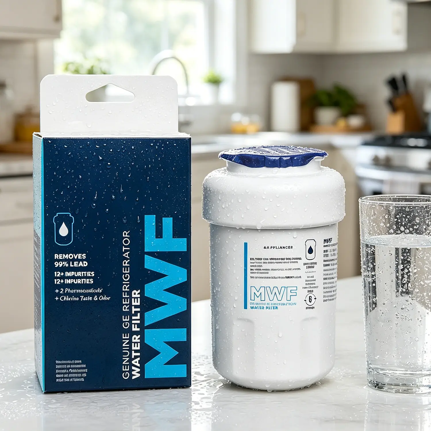New 1pcs Refrigerator Water Filter Replacement for GE MWF, SmartWater MWFP, MWFINT, MWFA, GWF, 197d6321p006, HDX FMG-1, Kenmore 9991, WFC1201, GSE25GSHECSS for Water Filtration, No Battery