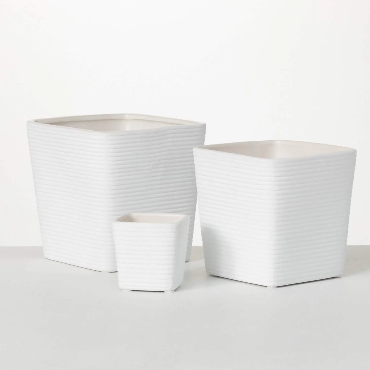 Ribbed White Square Planters