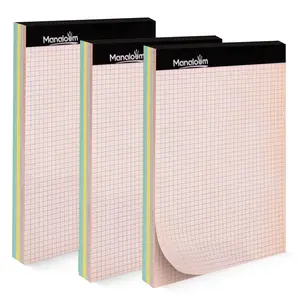 Graph Paper Pad 8.5 x 11 Inch - 3 Pack, 50 Sheets Each (150 Sheets Total) - 4x4 Quad Ruled Notebook, 75 GSM, 5 Pastel Colored Pages, Perforated Sheets - for Students, School, Math & STEM