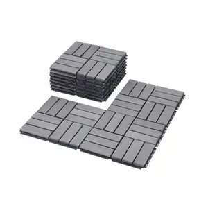 30 PCS Interlocking Deck Tiles Checker Pattern, 12" x 12" Square Acacia Hardwood Outdoor Flooring for Patio, Bancony, Pool Side
