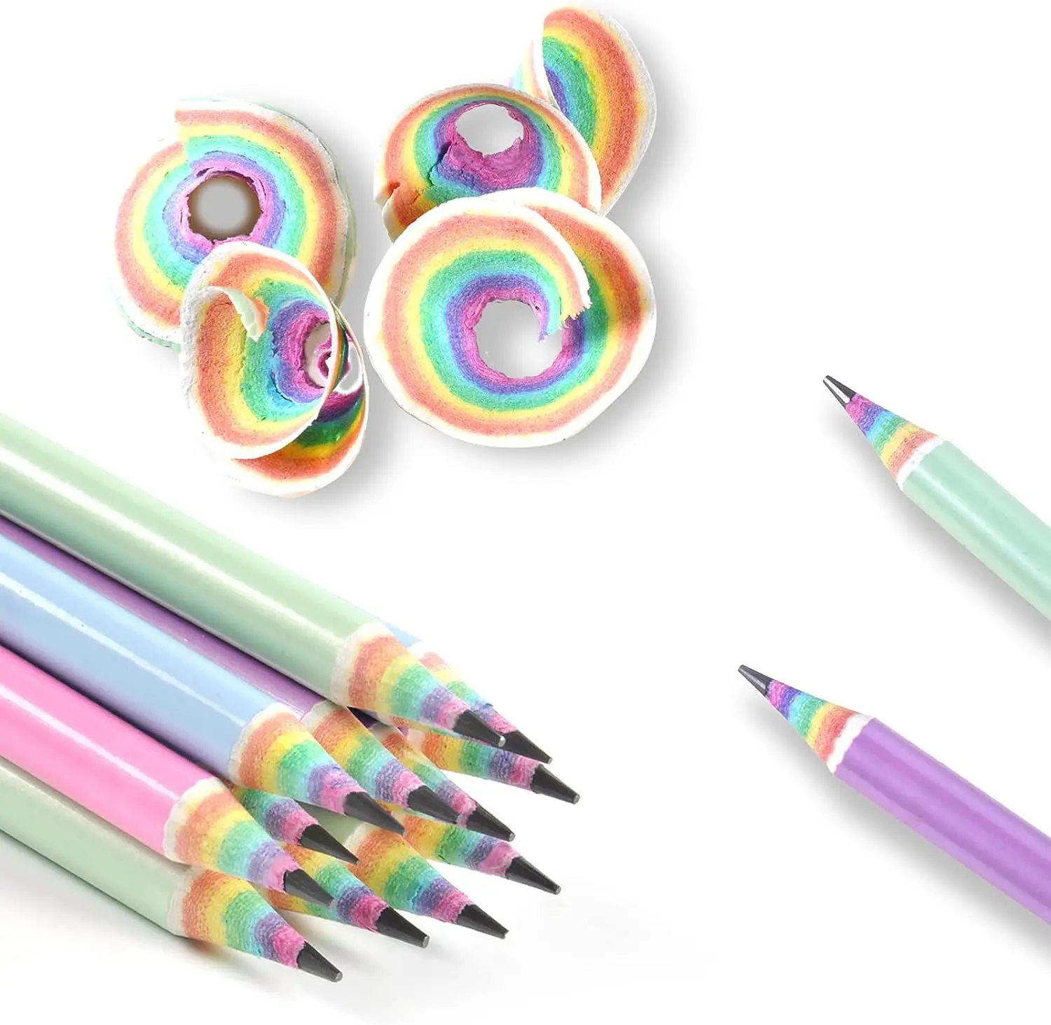 Eco-friendly Wood & Plastic Free Rainbow Recycled Paper #2 HB Pencils For School and Office Supplies, Pre-sharpened,12-Pack