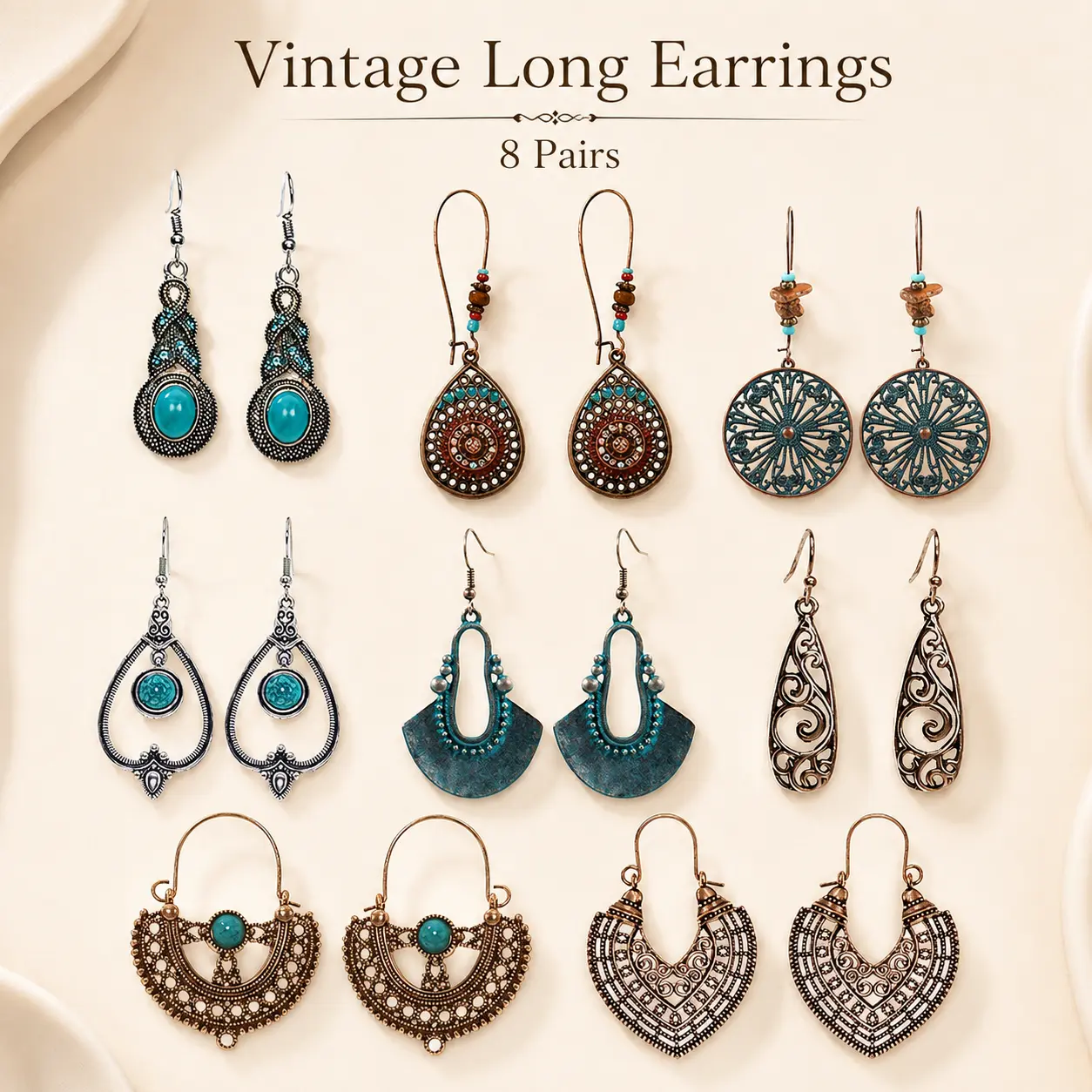 Long Earrings Vintage Drop Dangle Long Earrings for Women Long Bohemian Earrings Set Boho Jewelry 8 Pairs