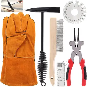 6 count Welding Slag  Set, 8inch Welding Pliers, Welding Chipping Hammer, Wire Brush Wire Scratch Brush and 2 Stainless Steel Metal Sheet Thickness Gauges